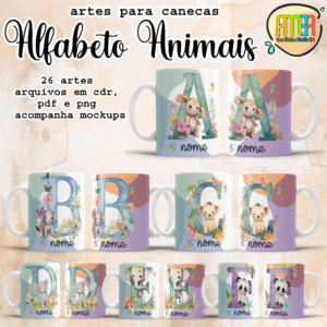 ESTAMPAS ALFABETO ANIMAIS CANECAS