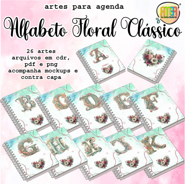 ESTAMPAS ALFABETO FLORAL CLÁSSICO AGENDAS