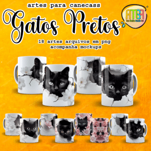 ESTAMPAS GATO PRETO 3D CANECAS