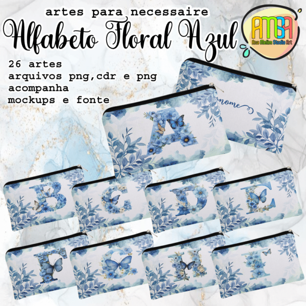 ESTAMPAS ALFABETO AZUL FLORAL NECESSAIRE
