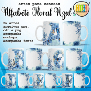 ESTAMPAS ALFABETO FLORAL AZUL CANECAS