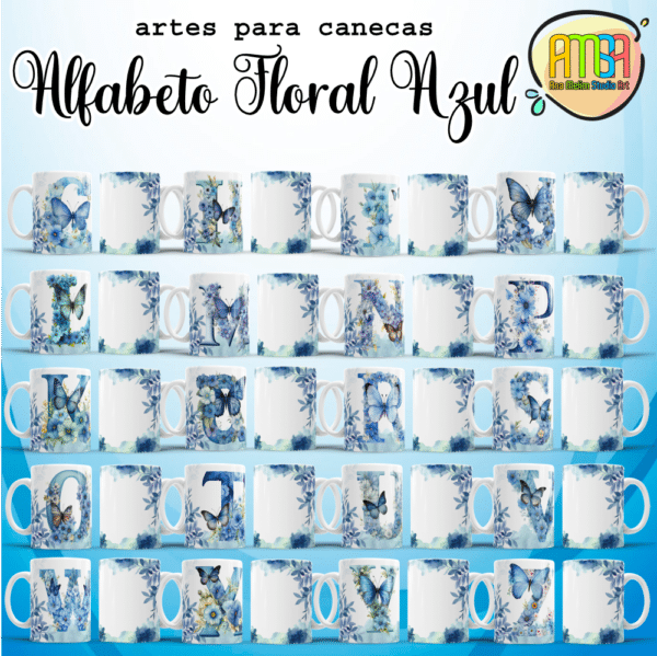 ESTAMPAS ALFABETO FLORAL AZUL CANECAS - Image 2