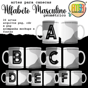 ESTAMPAS ALFABETO MASCULINO GEOMÉTRICO CANECAS