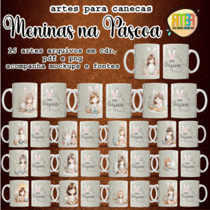 ESTAMPAS MENINAS NA PÁSCOA CANECAS