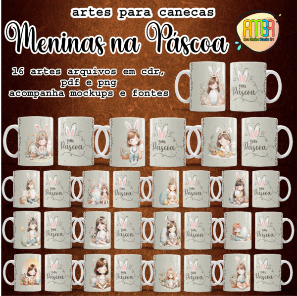 ESTAMPAS MENINAS NA PÁSCOA CANECAS