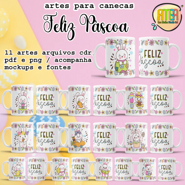 ESTAMPAS FELIZ PÁSCOA CANECAS