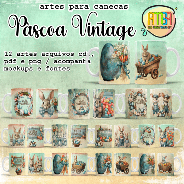 ESTAMPAS PÁSCOA VINTAGE CANECAS