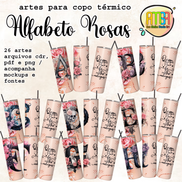 ESTAMPAS ALFABETO ROSAS COPOS TÉRMICOS