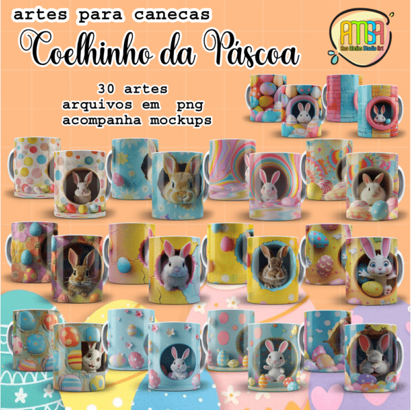 ESTAMPAS COELHINHO PÁSCOA 3D CANECAS