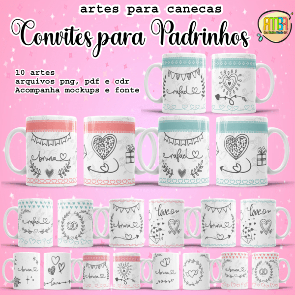 ESTAMPAS PADRINHOS DE CASAMENTO CANECAS