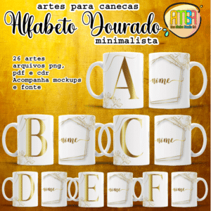 ESTAMPAS ALFABETO DOURADO MINIMALISTA CANECAS