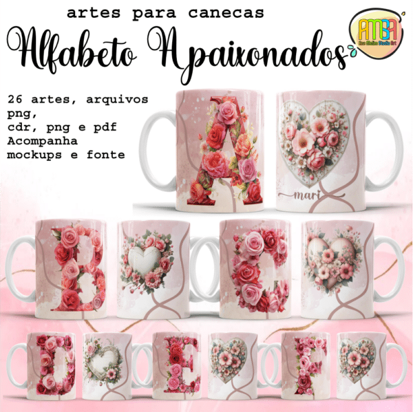 ESTAMPAS ALFABETO APAIXONADO (NAMORADOS) CANECAS