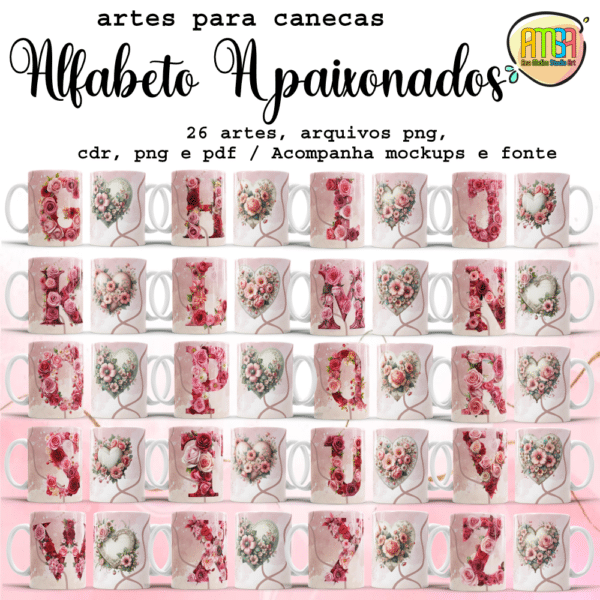 ESTAMPAS ALFABETO APAIXONADO (NAMORADOS) CANECAS - Imagem 2