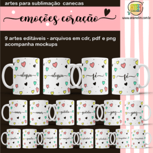 ESTAMPAS EMOÇÕES CORAÇÃO CANECAS