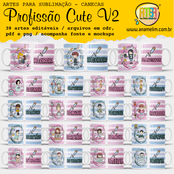 ESTAMPAS PROFISSÕES CUTE V2 CANECAS