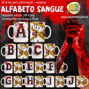 ESTAMPAS ALFABETO SANGUE HALLOWEEN CANECAS
