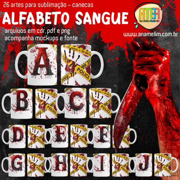 ESTAMPAS ALFABETO SANGUE HALLOWEEN CANECAS