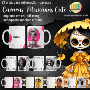 ESTMPAS CAVEIRA MEXICANA CUTE CANECA
