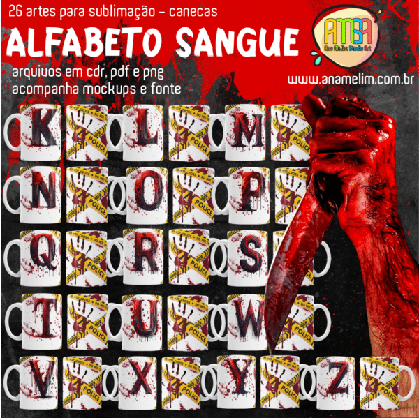 ESTAMPAS ALFABETO SANGUE HALLOWEEN CANECAS - Image 2