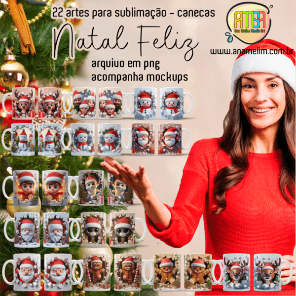 ESTAMPAS NATAL FELIZ 3D CANECAS - Image 2