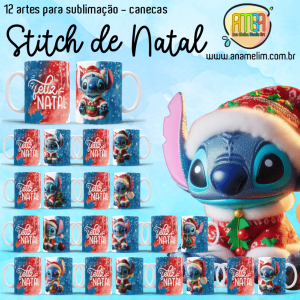 ESTAMPAS STITCH DE NATAL CANECAS