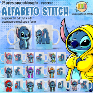 ESTAMPAS ALFABETO STITCH CANECAS
