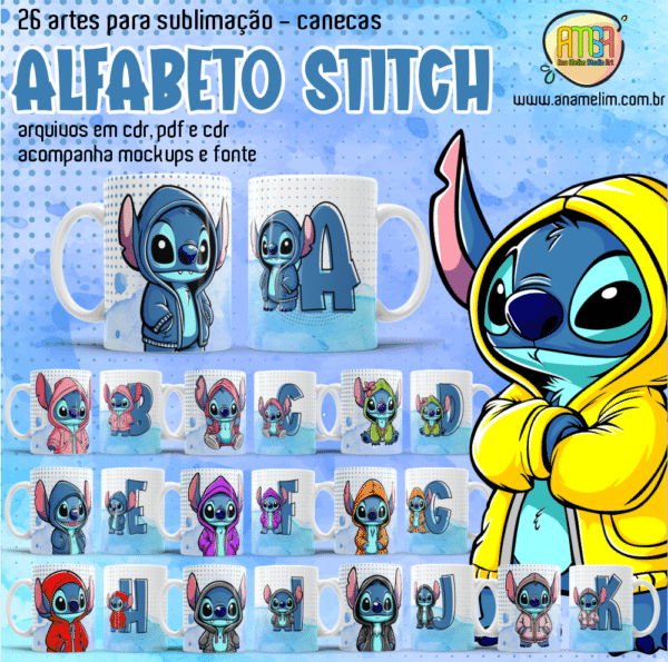 ESTAMPAS ALFABETO STITCH CANECAS
