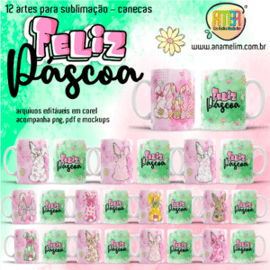 ESTAMPAS PÁSCOA FELIZ AQUARELA CANECAS