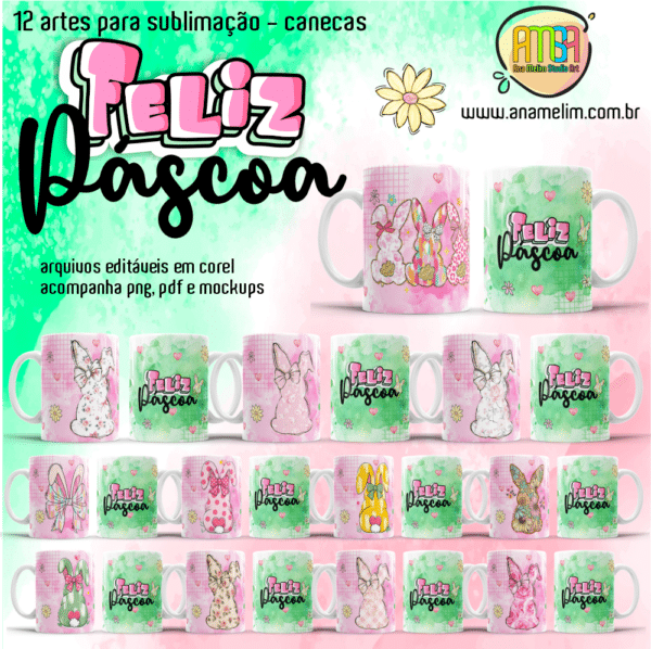 ESTAMPAS PÁSCOA FELIZ AQUARELA CANECAS