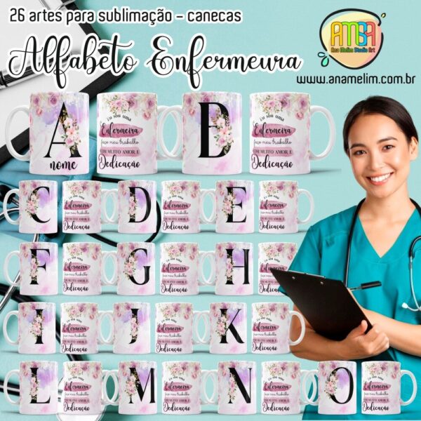 ESTAMPAS ALFABETO ENFERMEIRA CANECAS