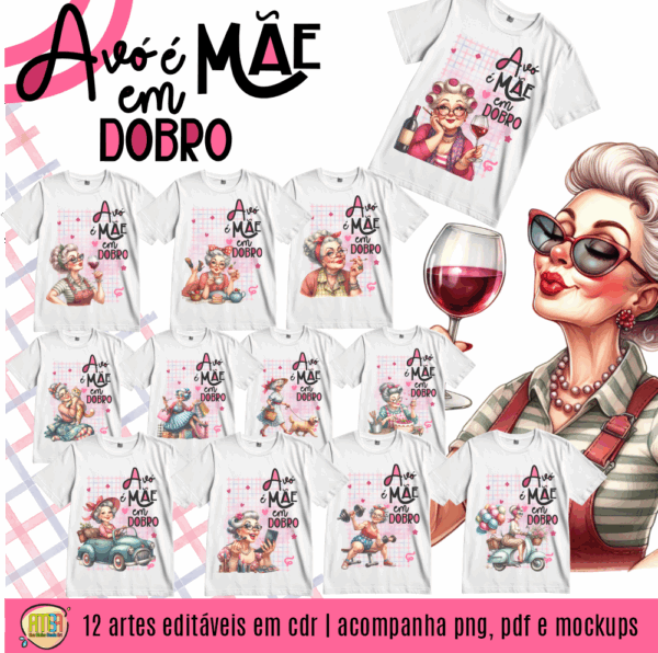 ESTAMPAS AVÓS É MÃE EM DOBRO CAMISAS