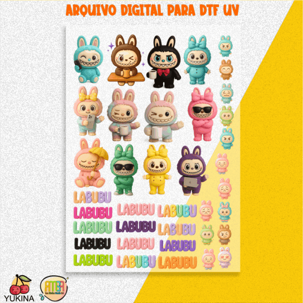 KIT DIGITAL LABUBU CANECAS DTF UV