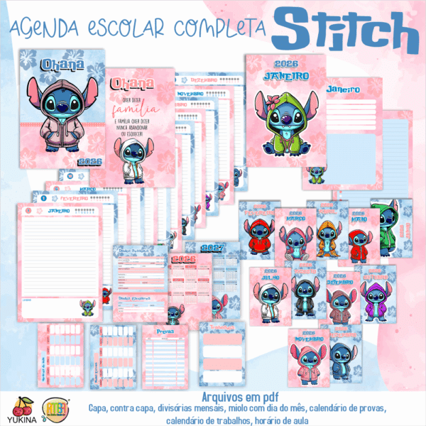 KIT DIGITAL AGENDA STITCH ESCOLAR COMPLETA