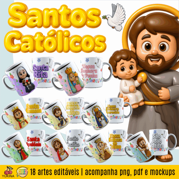 ESTAMPAS SANTOS CATÓLICOS (MELIM & YUKINA) CANECAS