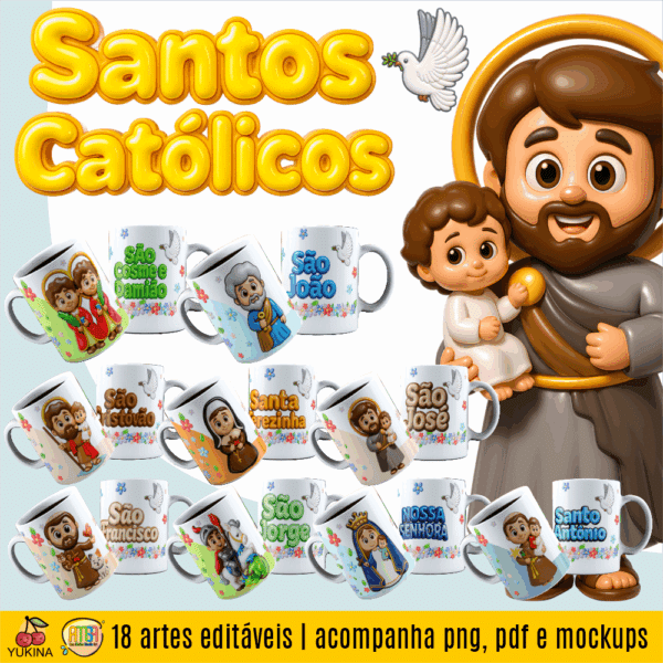 ESTAMPAS SANTOS CATÓLICOS (MELIM & YUKINA) CANECAS - Imagem 2