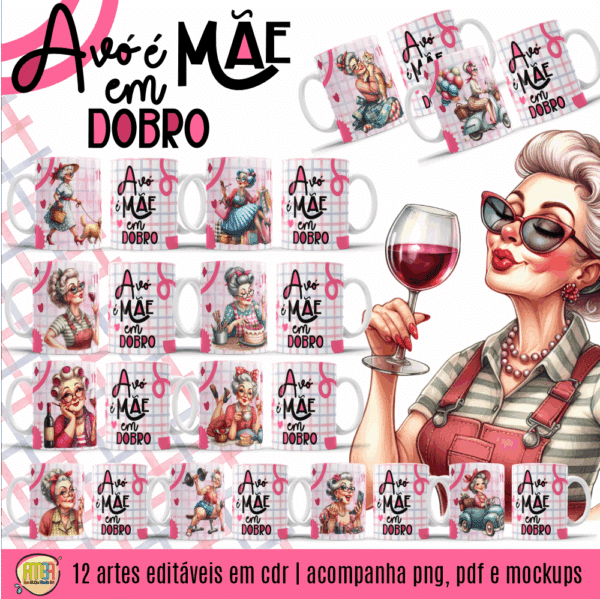ESTAMPAS AVÓ É MÃE EM DOBRO CANECAS
