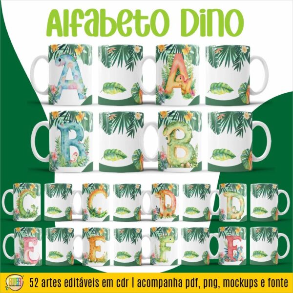 ESTAMPAS ALFABETO DINO CANECAS