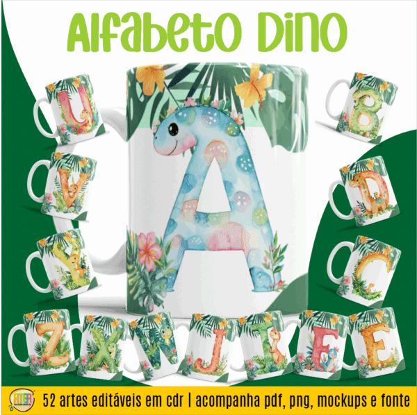 ESTAMPAS ALFABETO DINO CANECAS