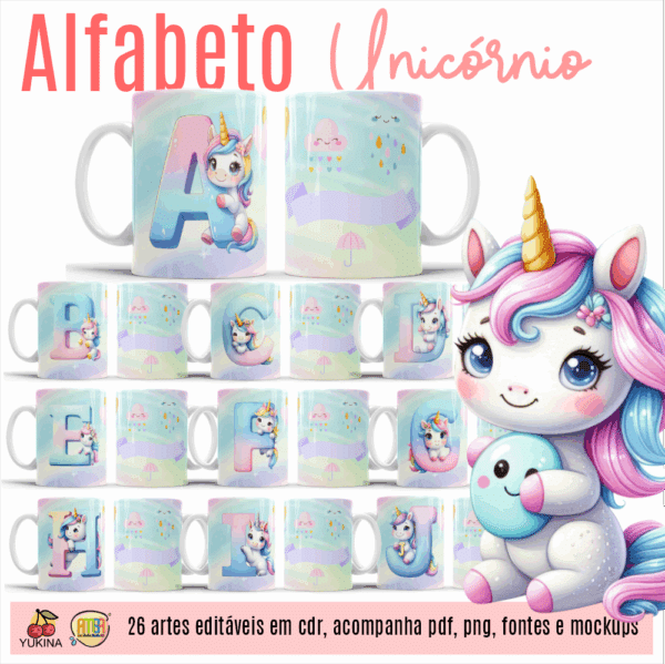 ESTAMPAS ALFABETO UNICÓNIO CANECAS (MELIM & YUKINA)