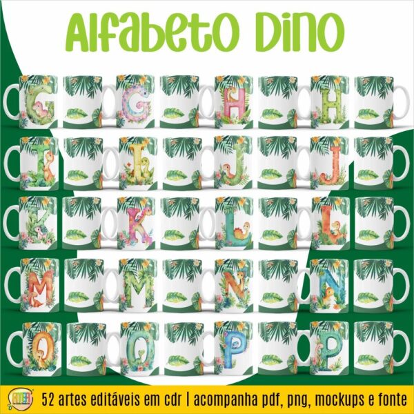 ESTAMPAS ALFABETO DINO CANECAS - Imagem 2