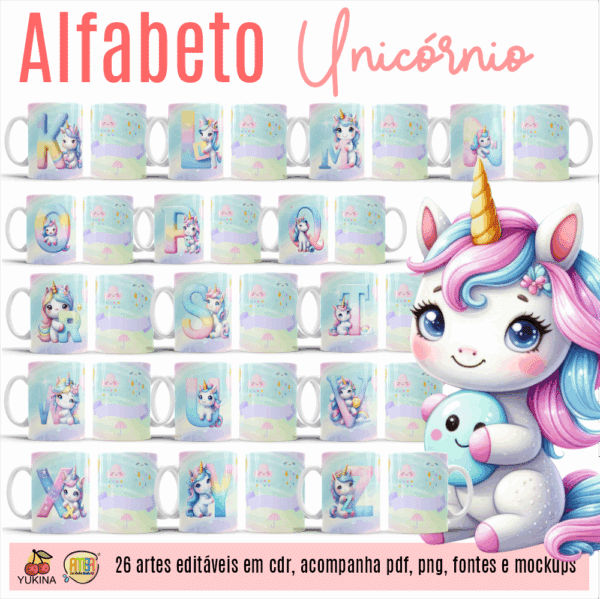ESTAMPAS ALFABETO UNICÓNIO CANECAS (MELIM & YUKINA) - Imagem 2