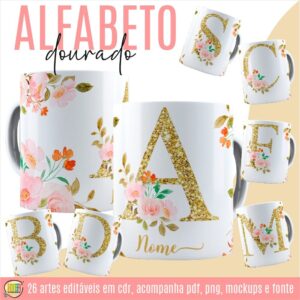 ESTAMPA ALFABETO DOURADO CANECAS