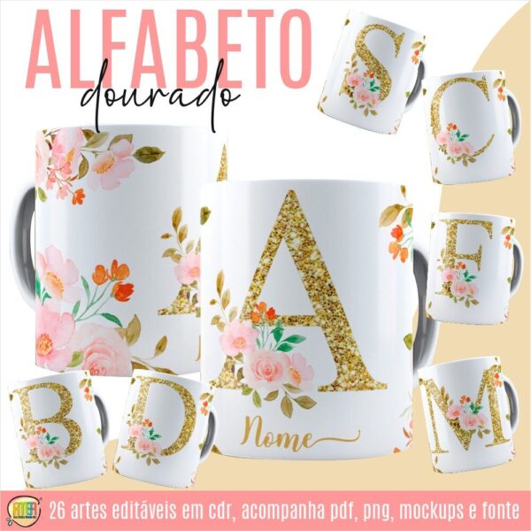 ESTAMPA ALFABETO DOURADO CANECAS