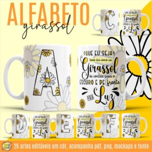ESTAMPA ALFABETO GIRASSOL CANECA