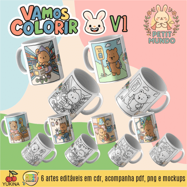 ESTAMPAS PETIT MUNDO V1 PARA COLORIR CANECA (MELIM YUKINA)