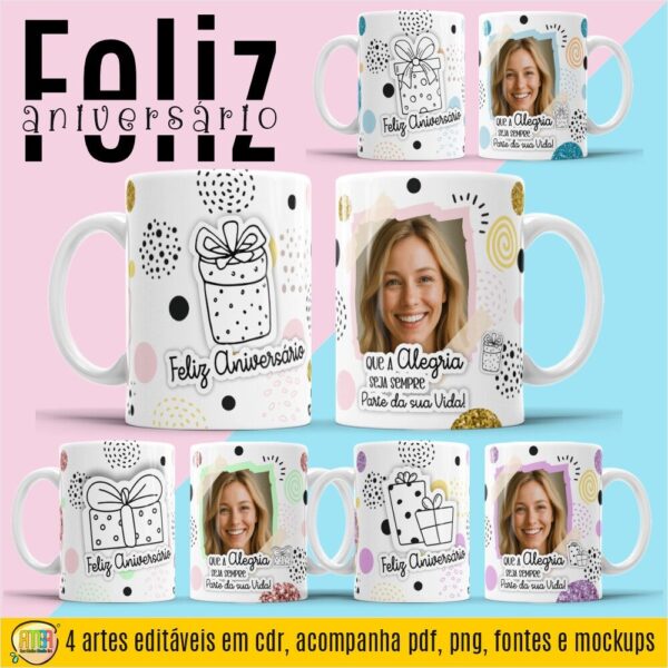 ESTAMPAS FELIZ ANIVERSÁRIO CANECAS