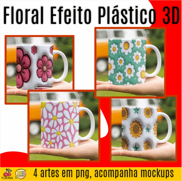 ESTAMPAS FLORES EFEITO PLÁSTICOS 3D CANECAS (MELIM YUKINA)