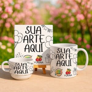 MOCKUP EDITÁVEL CANECA + XÍCARA + AZULEJO (Photoshop)