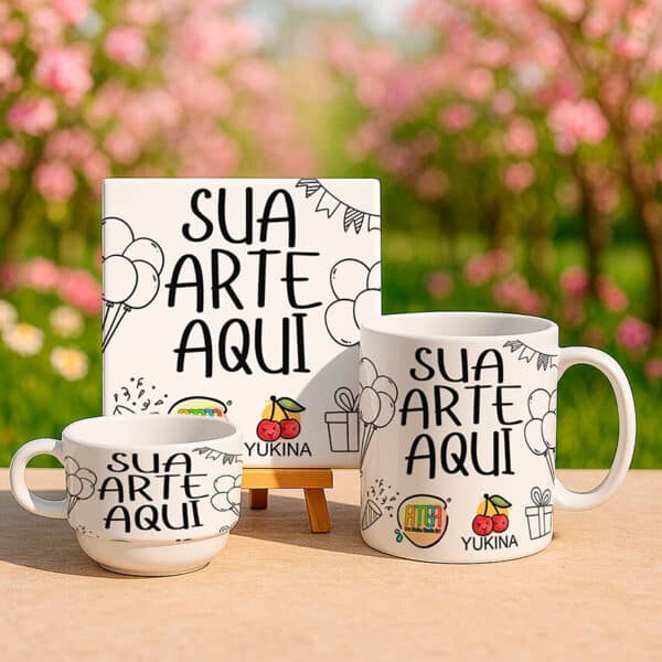 MOCKUP EDITÁVEL CANECA + XÍCARA + AZULEJO (Photoshop)