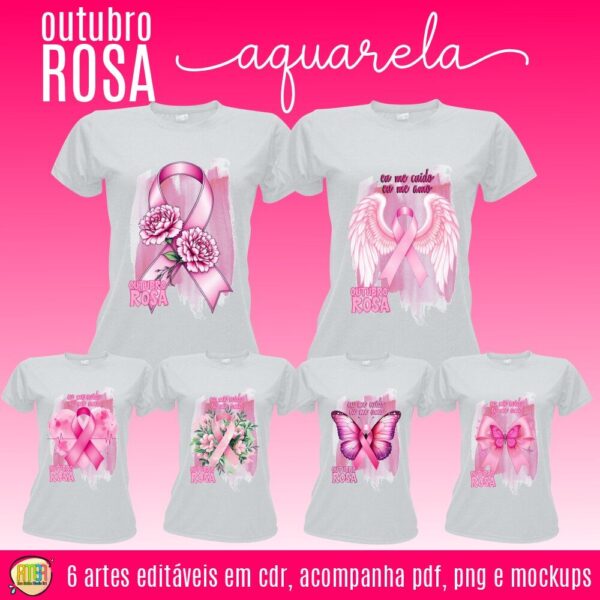 ESTAMPA OUTUBRO ROSA AQUARELA CAMISAS